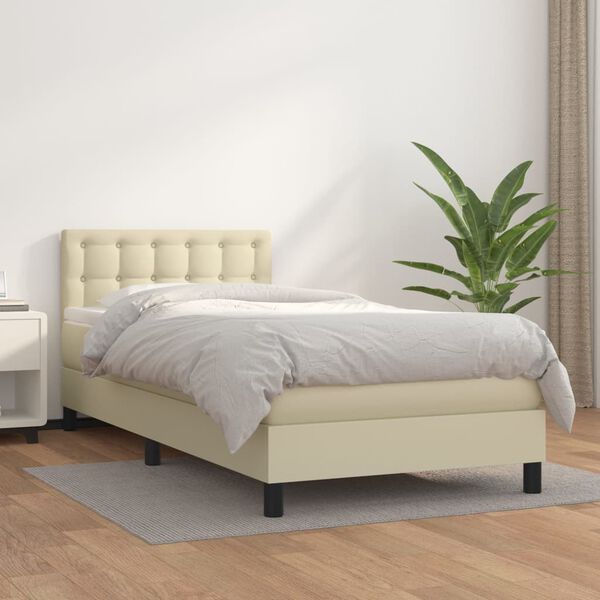vidaXL Boxspringbett mit Matratze Creme 80x200 cm Kunstleder