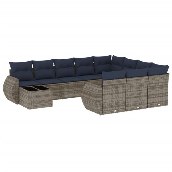 vidaXL 11-teiliges Gartensofa-Set mit Kissen, grau, Polyrattan