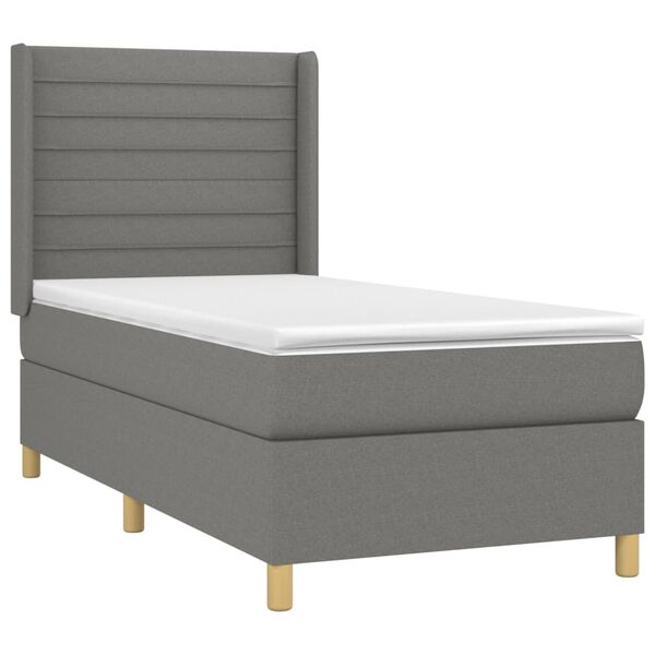 vidaXL Boxspringbett mit Matratze & LED Dunkelgrau 90x190 cm Stoff