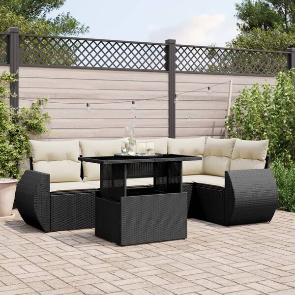 vidaXL 6-tlg. Garten-Sofagarnitur mit Kissen Schwarz Poly Rattan