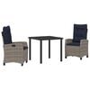 vidaXL Garten Essgruppe mit Kissen 3 pcs Grau Poly-Rattan