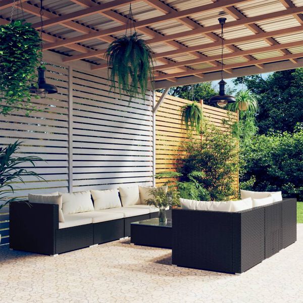 vidaXL 8-tlg. Garten-Lounge-Set mit Kissen Poly Rattan Schwarz