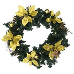 vidaXL Weihnachtskranz mit LED-Leuchten Gr&uuml;n 60 cm PVC