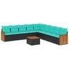 vidaXL 10-teiliges Gartensofa-Set mit Kissen, schwarzes Polyrattan