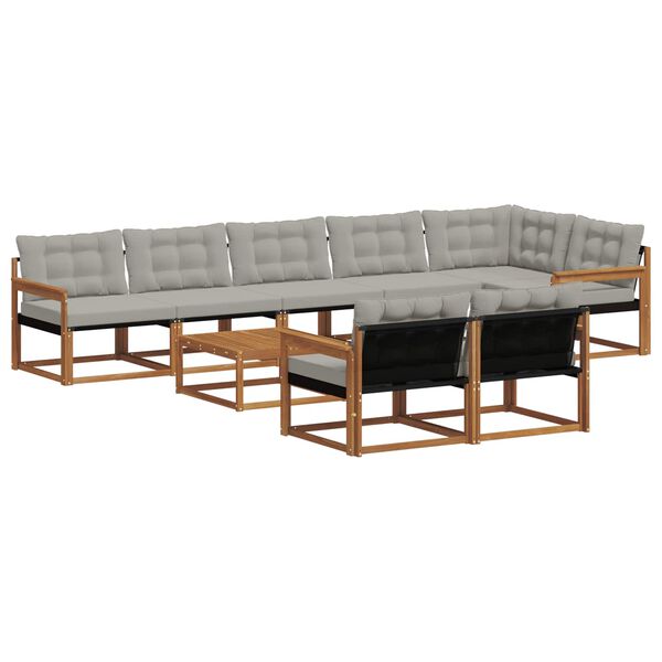 vidaXL Outdoor-Sofagarnitur mit Kissen 9 pcs Nat&uuml;rlich und Hellgrau