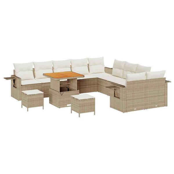 vidaXL Gartensofa-set mit Kissen mit Speicher 13 pcs Beige Poly-Rattan