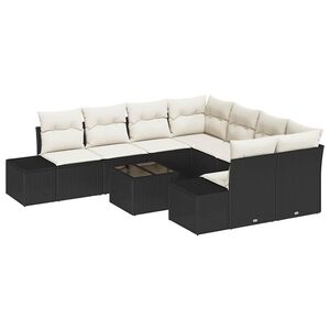 vidaXL Sofa Set mit Kissen 9 pcs Schwarz Poly Rattan