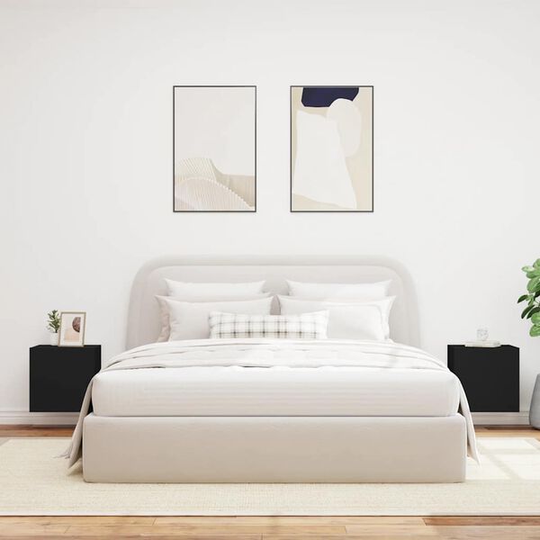 vidaXL TV-Wandschr&auml;nke mit LED-Leuchten 2 Stk. Schwarz 40,5x35x40 cm