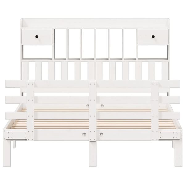 vidaXL Massivholzbett mit Regal ohne Matratze Weiß 140x200 cm Kiefer