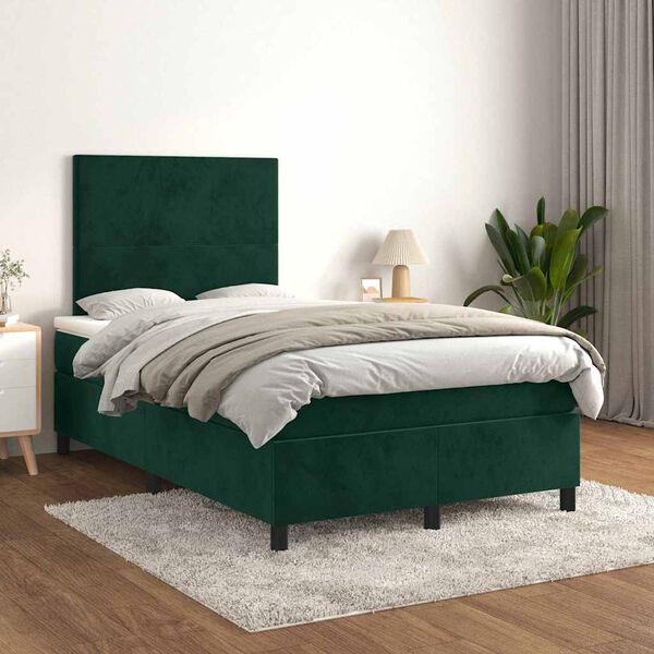 vidaXL Boxspringbett mit Matratze Dunkelgr&uuml;n 120x200 cm Samt