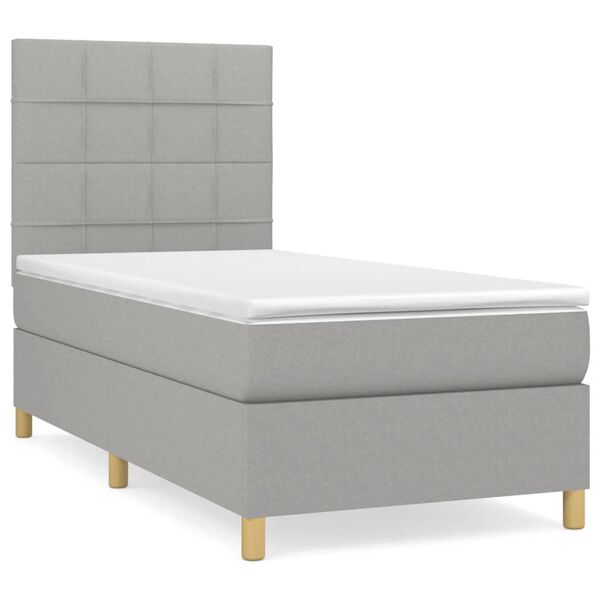 vidaXL Boxspringbett mit Matratze Hellgrau 90x200 cm Stoff