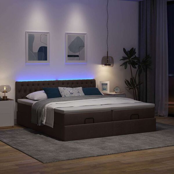 vidaXL Ottoman-Bett mit Matratzen & LEDs Dunkelbraun 200x200 cm Stoff