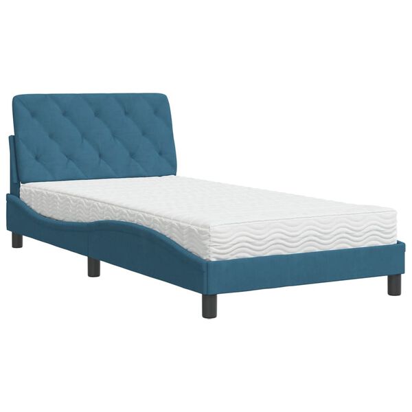 vidaXL Bett mit Matratze Blau 100x200 cm Samt
