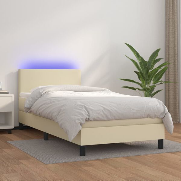 vidaXL Boxspringbett mit Matratze & LED Creme 80x200 cm Kunstleder