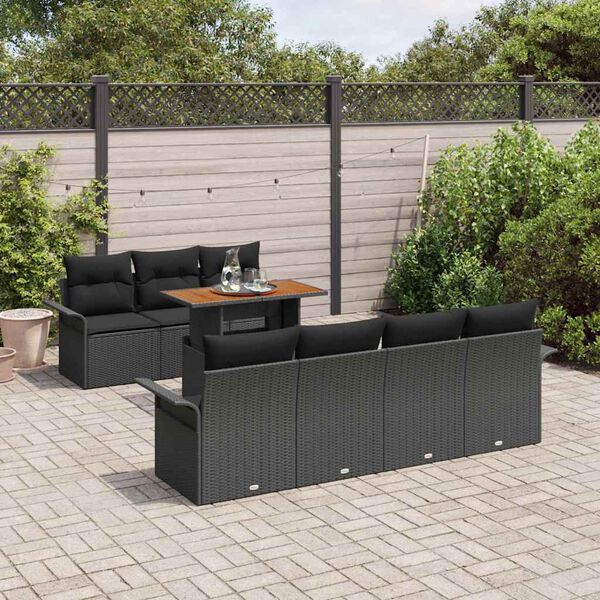 vidaXL Garten-Sofa-Set mit Speicher 8 pcs Schwarz Poly Rattan