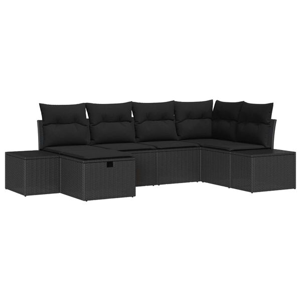 vidaXL Gartensofa-set mit Kissen 6 pcs Schwarz Poly-Rattan