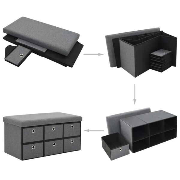 vidaXL Faltbare Sitzbank Leinenoptik 76&times;38&times;38 cm Dunkelgrau