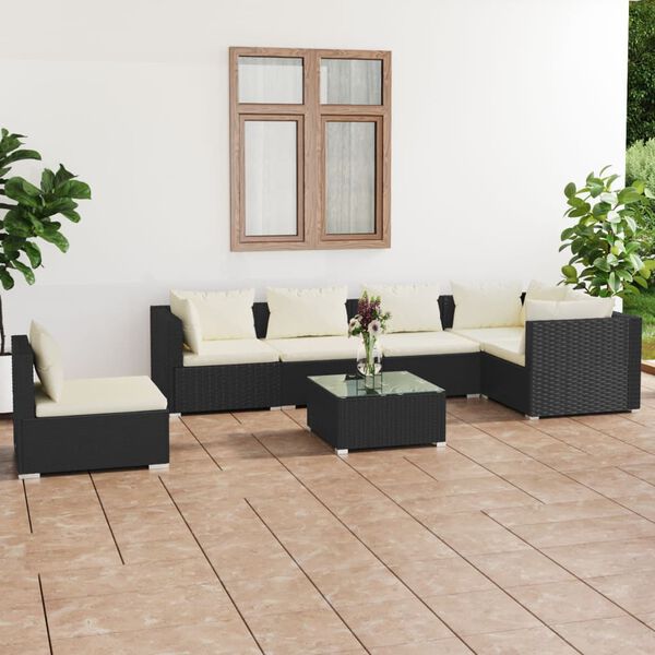 vidaXL 7-tlg. Garten-Lounge-Set mit Kissen Poly Rattan Schwarz