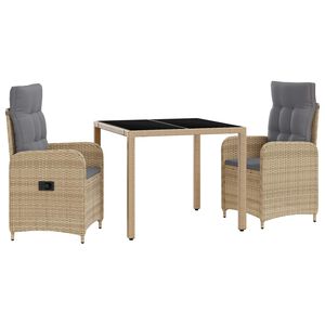 vidaXL Outdoortisch-Set 3 stk. Beige und Hellgrau Poly-Rattan