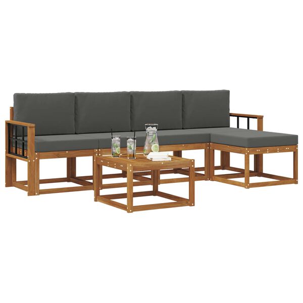 vidaXL Outdoor-Sofagarnitur mit Kissen 6 pcs Natur und Anthrazit