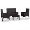 vidaXL 4-tlg. Garten-Lounge-Set mit Kissen Schwarz Poly Rattan