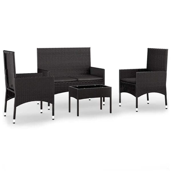 vidaXL 4-tlg. Garten-Lounge-Set mit Kissen Schwarz Poly Rattan