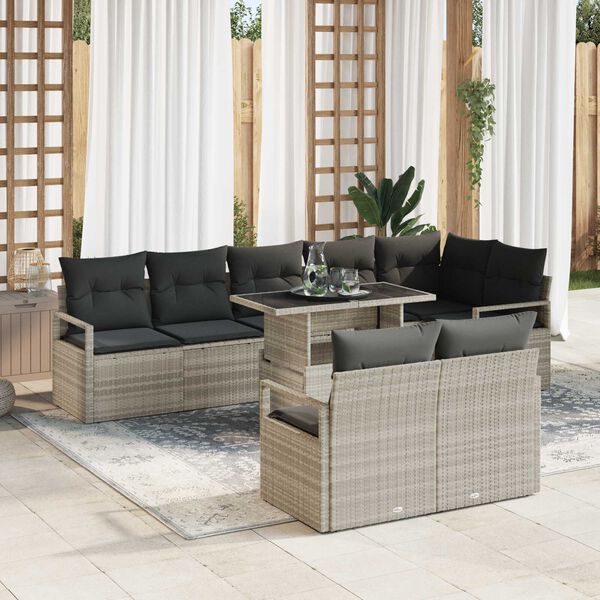 vidaXL Garten-Sofa-Set mit Speicher 9 pcs Hellgrau Poly Rattan