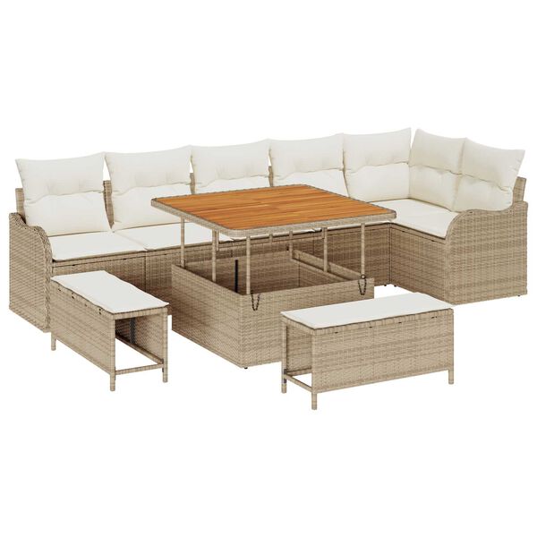 vidaXL Gartensofa-set mit Kissen 9 pcs Beige Poly-Rattan