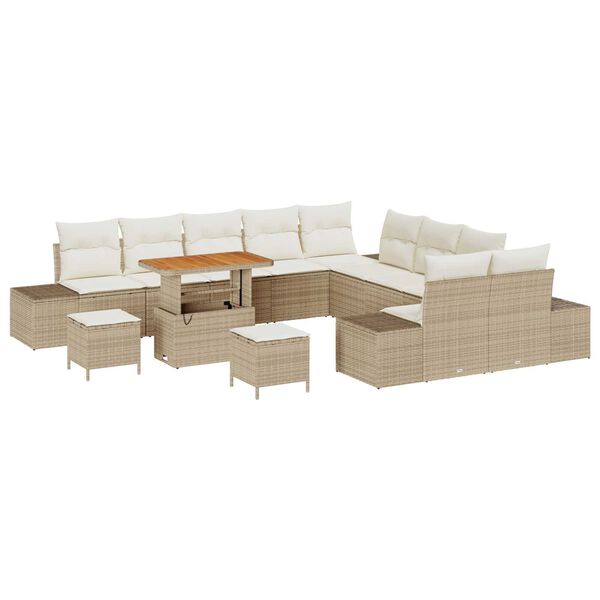 vidaXL Gartensofa-set mit Kissen 13 pcs Beige Poly-Rattan