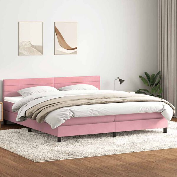 vidaXL Boxspringbett mit Matratze & LED Rosa 180x210 cm Samt