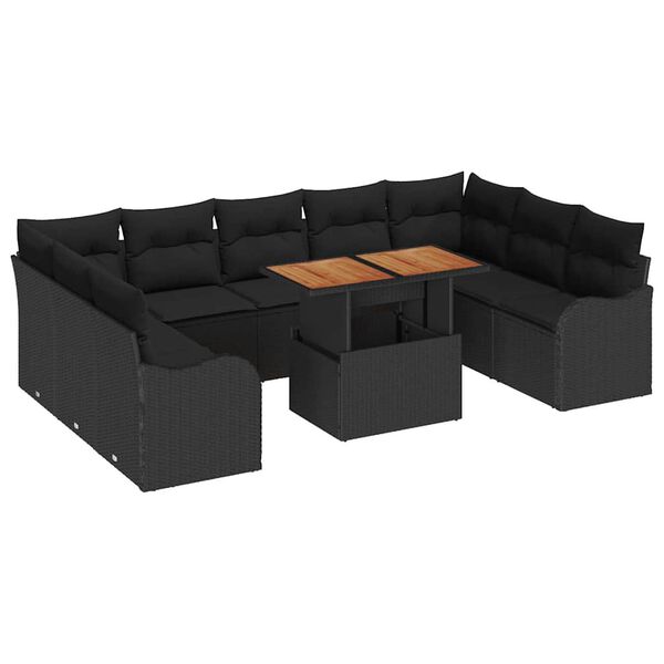 vidaXL Garten-Sofa-Set mit Kissen 10 pcs Schwarz
