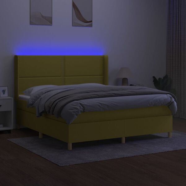 vidaXL Boxspringbett mit Matratze & LED Gr&uuml;n 160x200 cm Stoff