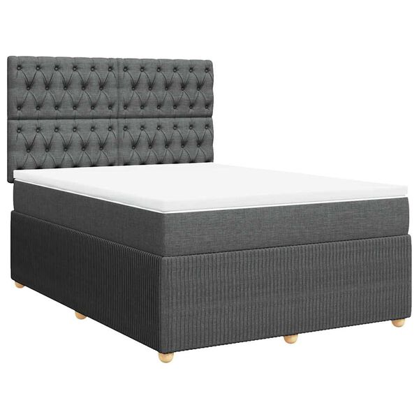 vidaXL Boxspringbett mit Matratze Dunkelgrau 140x200 cm Stoff