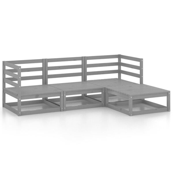 vidaXL 4-tlg. Garten-Lounge-Set Grau Massivholz Kiefer