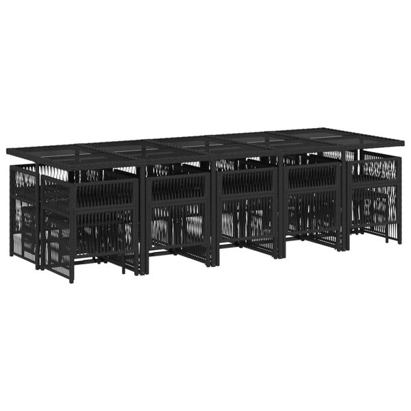 vidaXL 15-tlg. Garten-Essgruppe mit Kissen Schwarz Poly Rattan