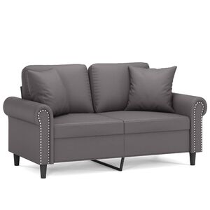 vidaXL 2-Sitzer-Sofa mit Zierkissen Grau 120 cm Kunstleder