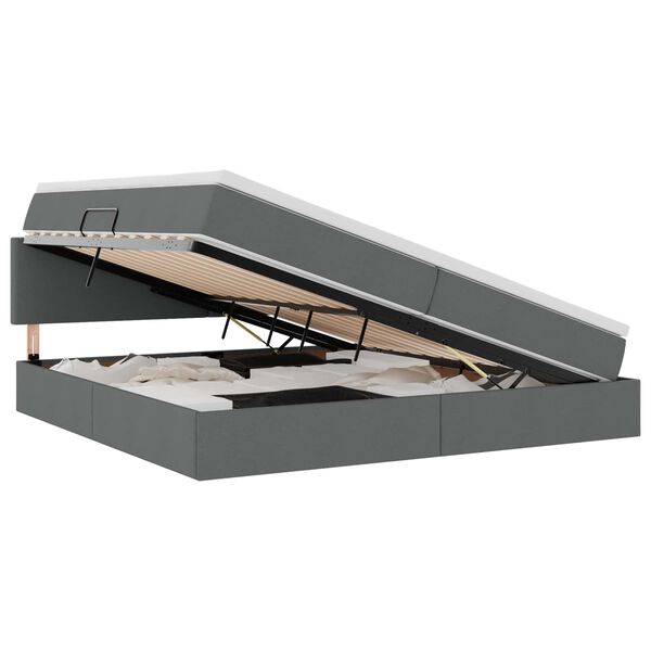 vidaXL Bett mit Stauraum und LED mit LED Dunkelgrau 200 x 200 cm Stoff
