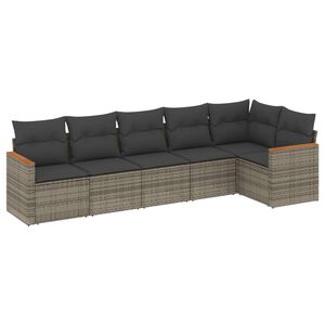 vidaXL 6-tlg. Garten-Sofagarnitur mit Kissen Grau Poly Rattan