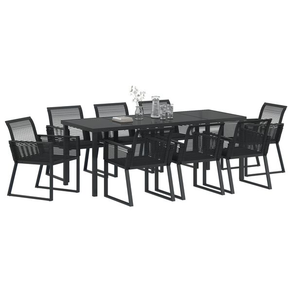vidaXL Garten Essgruppe 9 pcs Schwarz Pulverbeschichteter Stahl