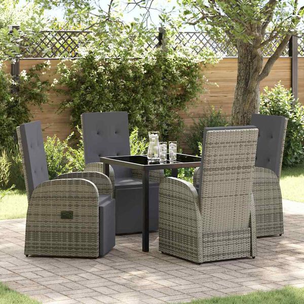 vidaXL Garten Essgruppe mit Kissen 5 pcs Grau Poly-Rattan