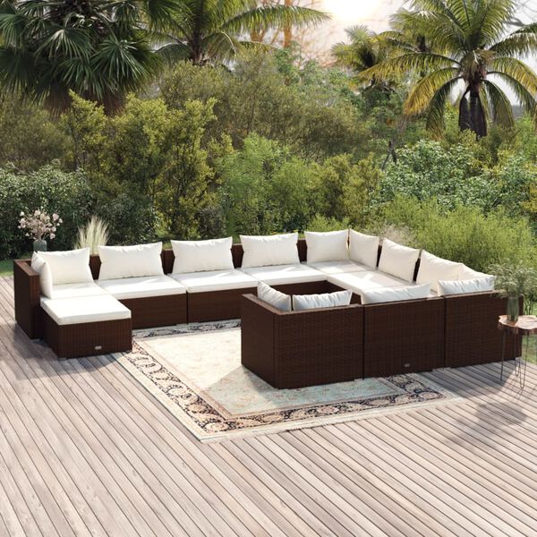 vidaXL 11-tlg. Garten-Lounge-Set mit Kissen Poly Rattan Braun