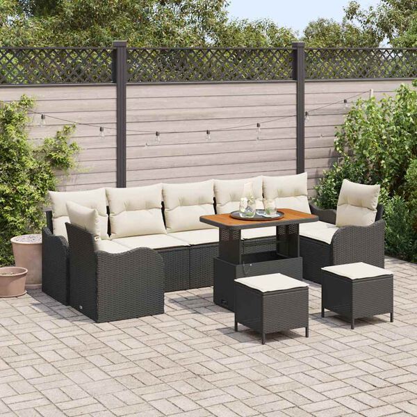 vidaXL Garten-Sofa-Set mit Kissen mit Kissen 10 pcs Schwarz und Creme