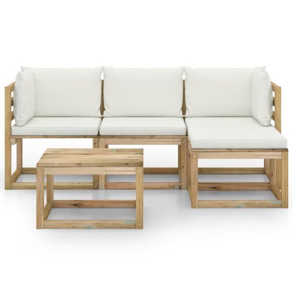 vidaXL 5-tlg. Garten-Lounge-Set mit Creme Kissen