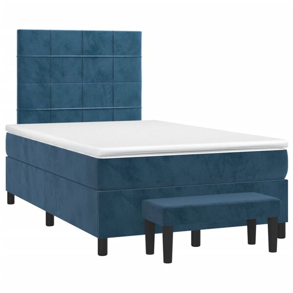 vidaXL Boxspringbett mit Matratze Dunkelblau 120x190 cm Samt