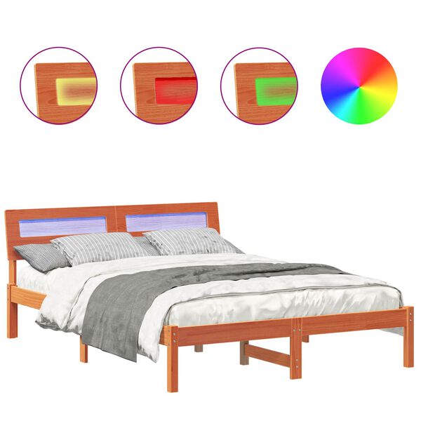 vidaXL Bettrahmen Wachsbraun 135 x 190 cm Massives Kiefernholz