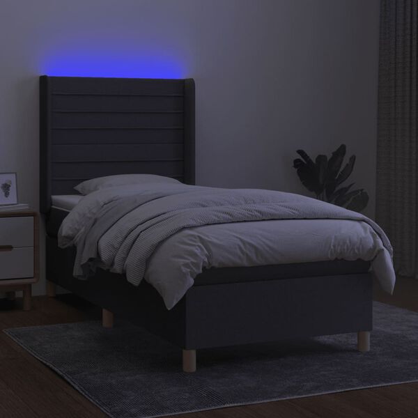 vidaXL Boxspringbett mit Matratze & LED Dunkelgrau 90x200 cm Stoff