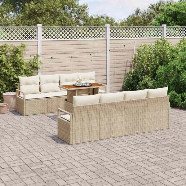 vidaXL Garten-Sofa-Set mit Kissen mit Kissen 9 pcs Beige und Creme