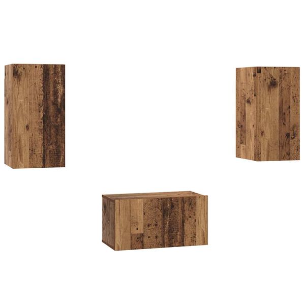 vidaXL TV-Schrankset Wandmontiert 3 pcs Altholz Holzwerkstoff