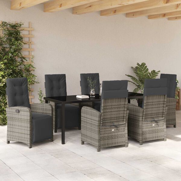 vidaXL Garten Essgruppe mit Kissen 7 pcs Grau Poly-Rattan