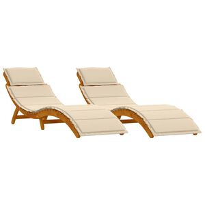 vidaXL Sonnenliege mit Kissen 2 pcs Beige Massivholz Akazie